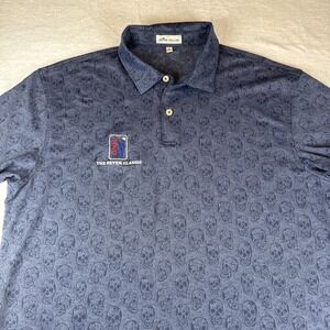 Peter Millar Mens Shirt Polo Skull Print Short Sleeve Blue Peter Classic Size L